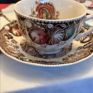 Vintage Turkey Cups and saucers Brown and Cream by Johnson Bros